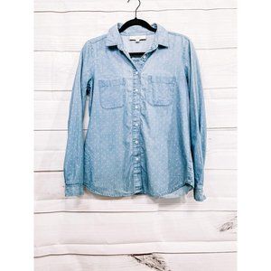 LOFT Chambray Polka Dot Button Down Top